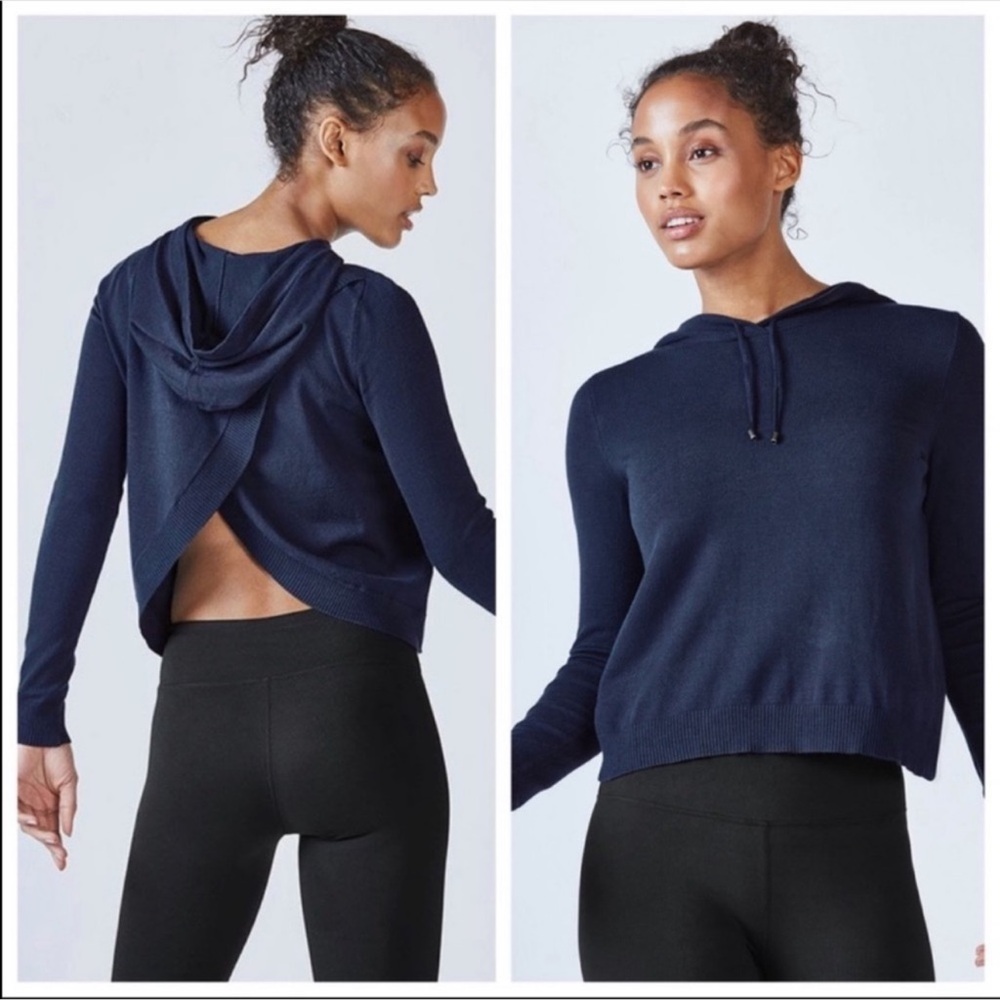 Fabletics Josie Sweater Navy Draped Cross Back Hooded NWT-XXL
